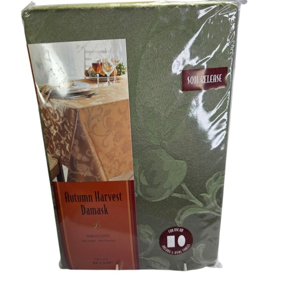 Autumn Harvest Tablecloth Green 60x 120 Damask Oblong Soil Release Home Decor Nw